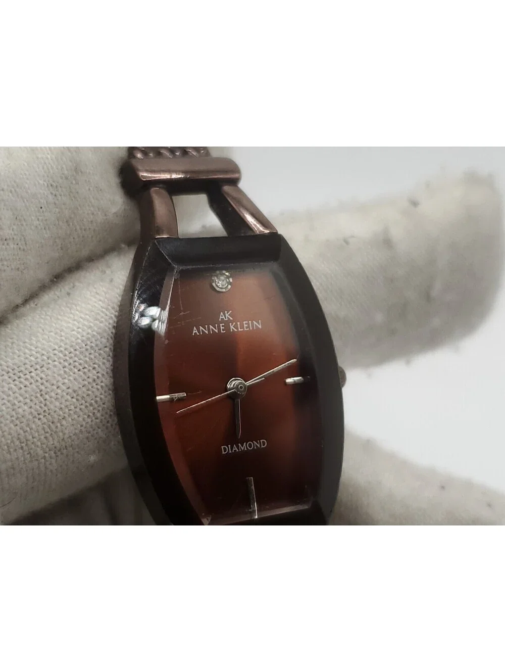 Anne Klein Diamond Quartz Watch New Battery Brown Dial 20mm